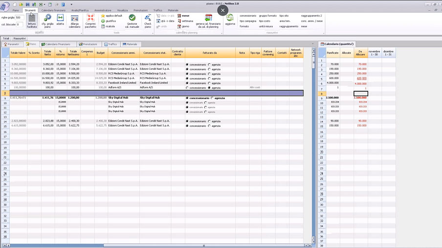 Net*box: Calendario Finanziario, Calendario Planning, Prenotazioni e Statistiche.