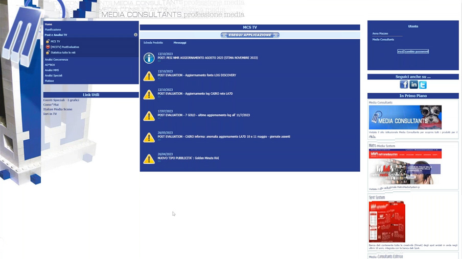 Post*Evaluation: Dashboard, Calendari, Pivot, Schedule e Download.